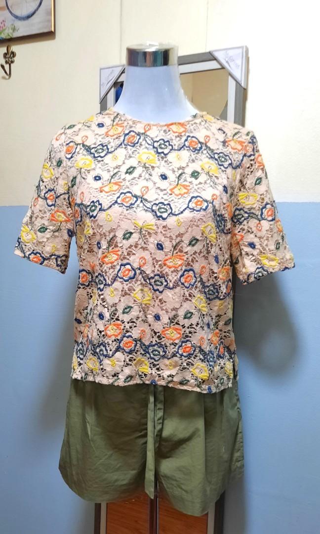 ZARA FLORAL EMBROIDERED LACE TOP, Women's Fashion, Tops, Blouses on