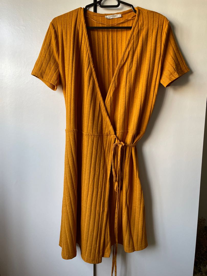 Zara Wrap Dress in Mustard Yellow, Women's Fashion, Dresses & Sets ...