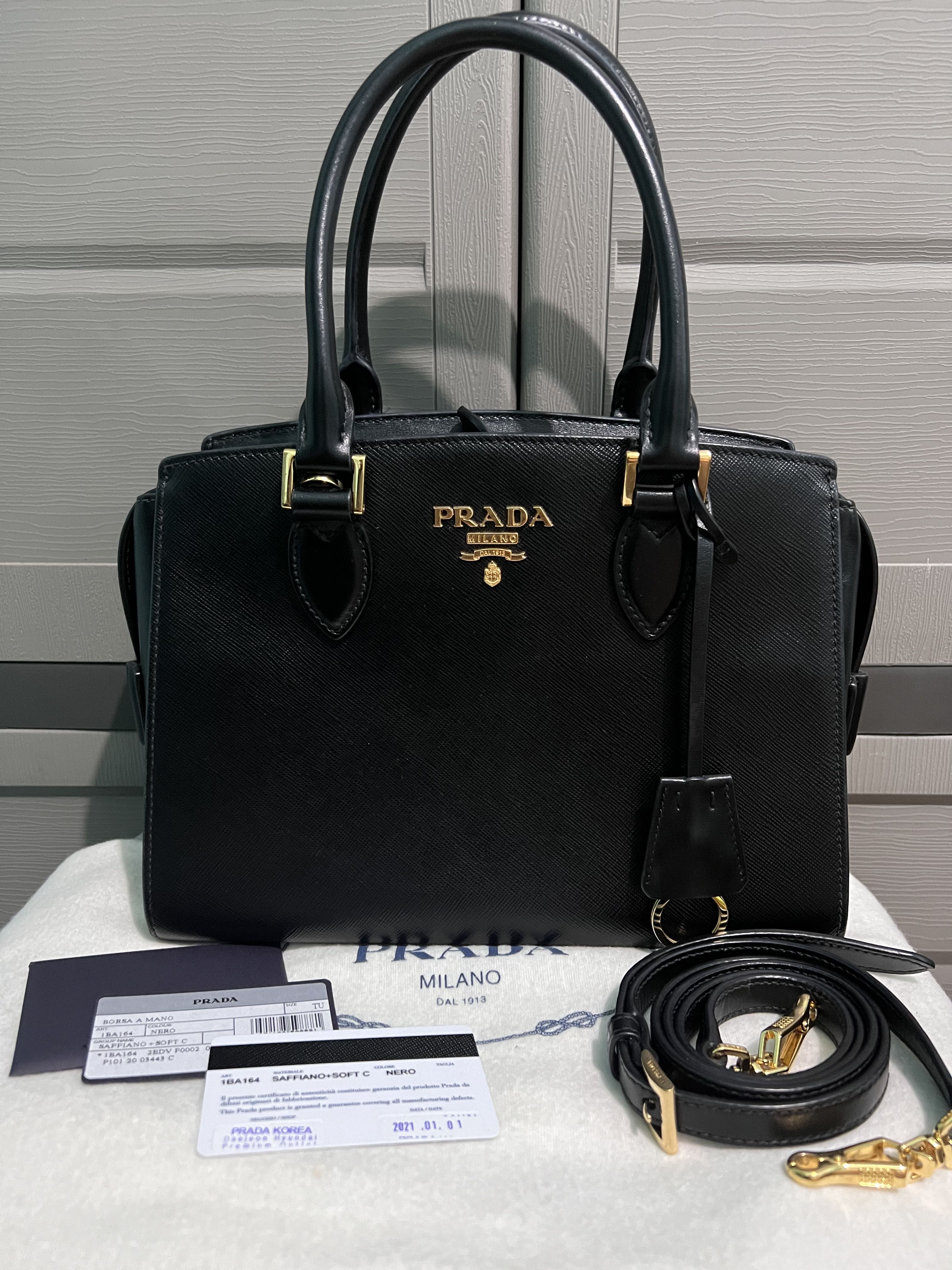 100% Authentic Prada Black Saffiano Leather 1BA164, Luxury, Bags ...