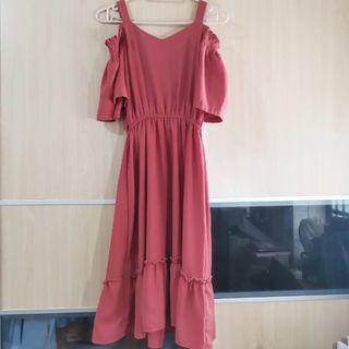 (包平郵) 韓國暗紅色連身裙 made in Korea one piece