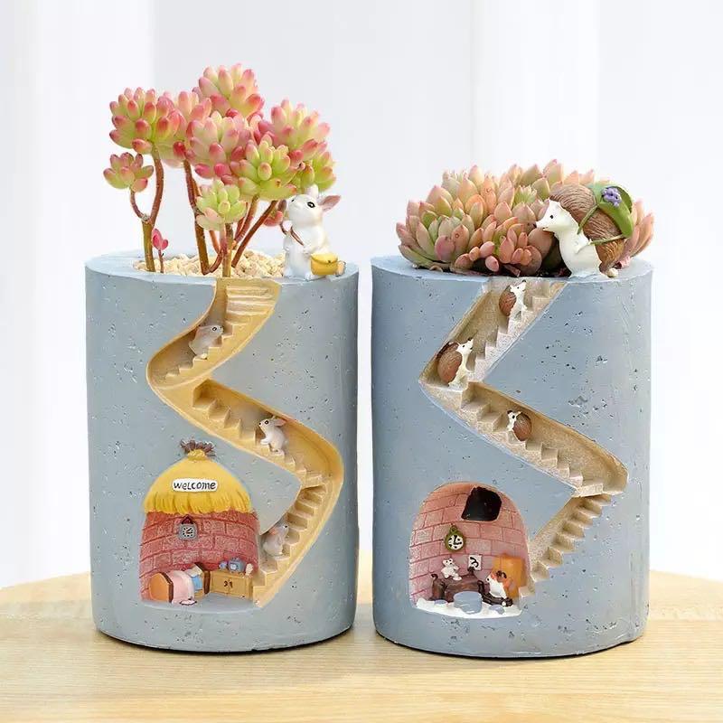 需預訂 可愛動物之家立體陶瓷筆筒花瓶animal Resin Flowerpot Creative Succulents Planter Water Planting Container Rabbit Hedgehog Decorative Pot Desktop Ornament 傢俬 家居 家居裝飾 花瓶園藝