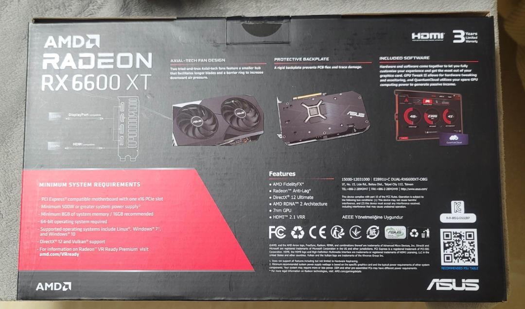 ASUS Dual Radeon™ RX 6600 XT OC Edition 99% new, 電腦＆科技, 電腦