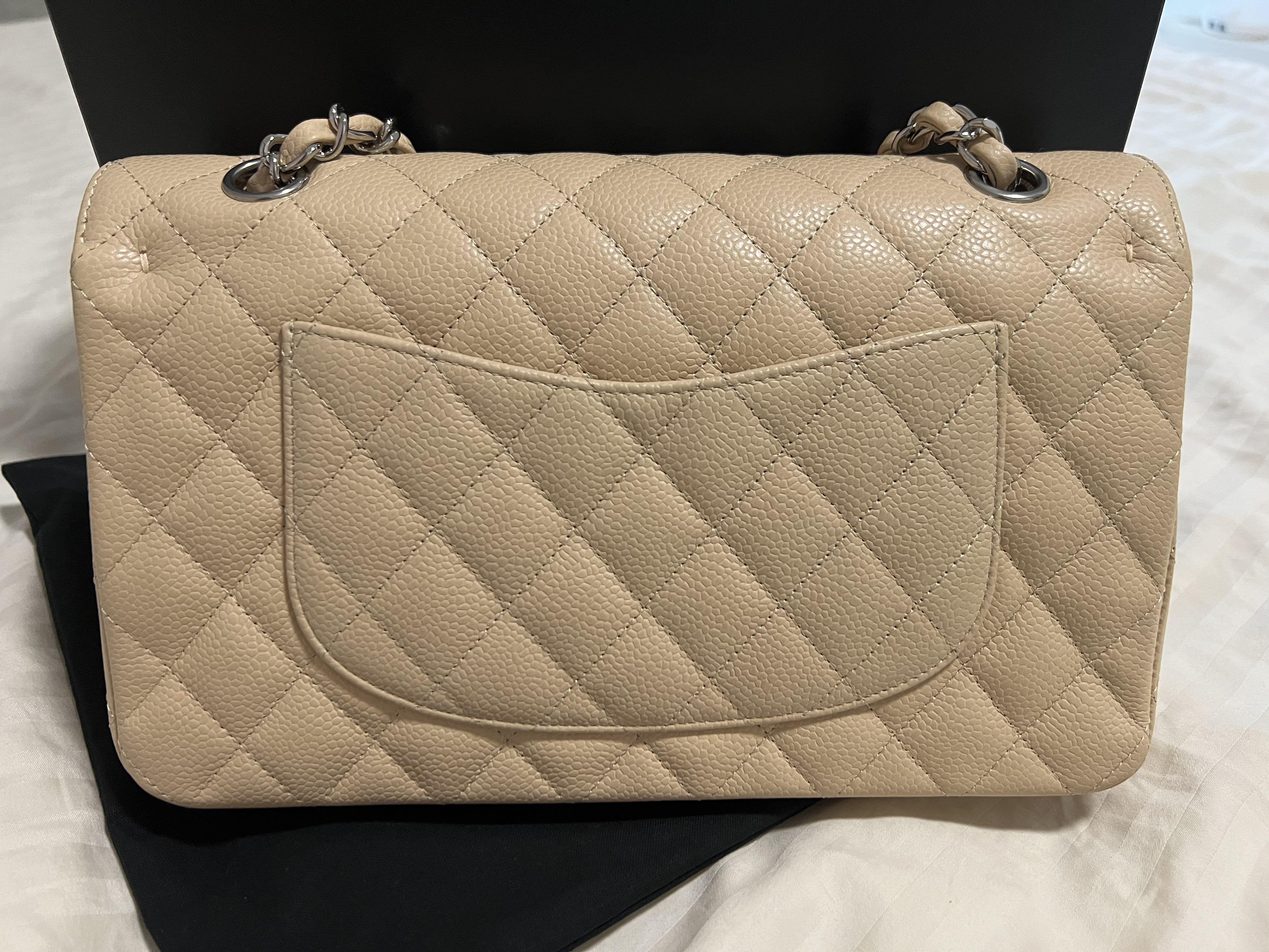 Authentic Chanel Beige Classic Caviar Medium Double Flap Bag with SHW,  Luxury, Bags & Wallets on Carousell
