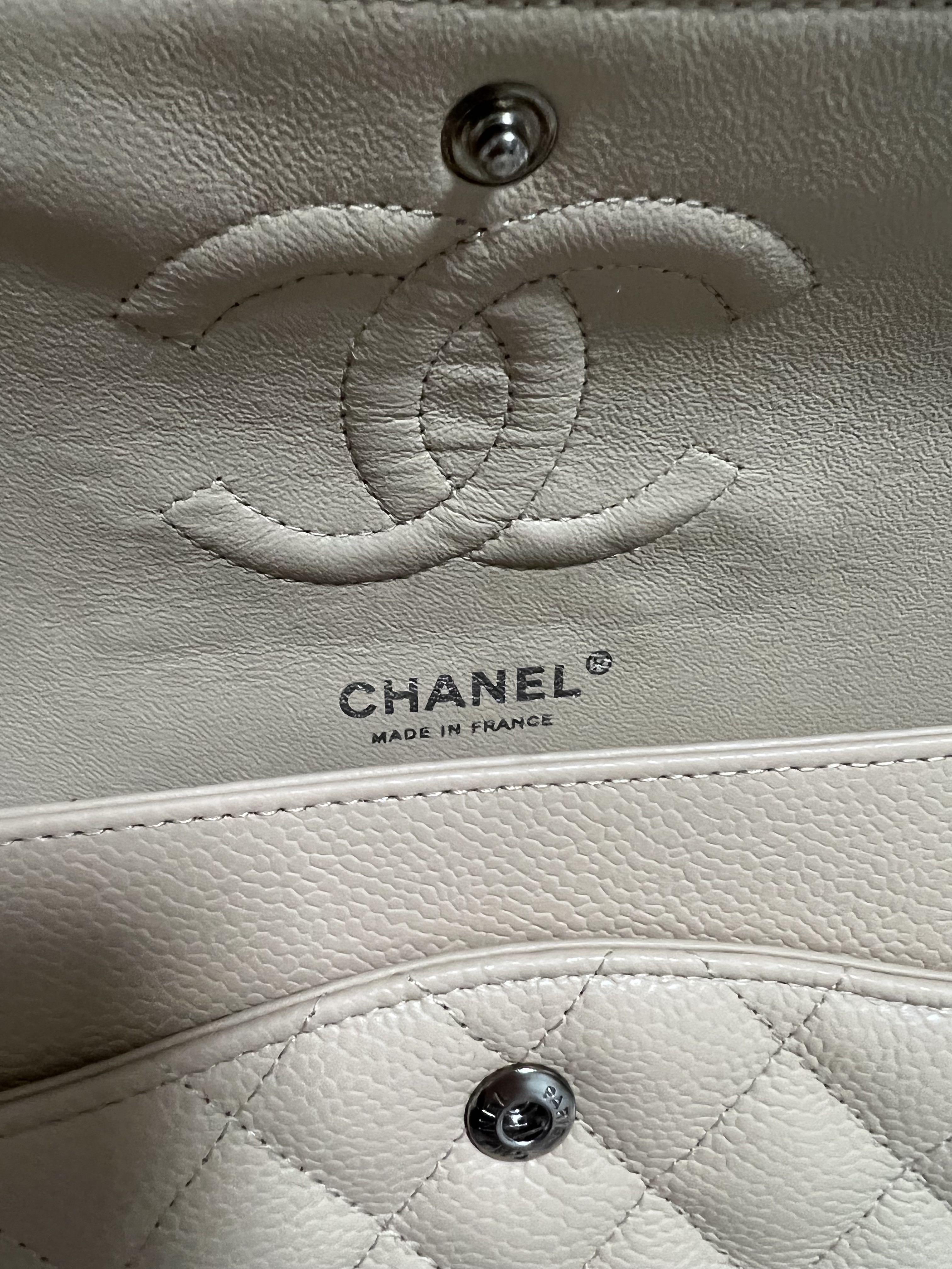 Authentic Chanel Classic Jumbo White Caviar Double Flap SHW