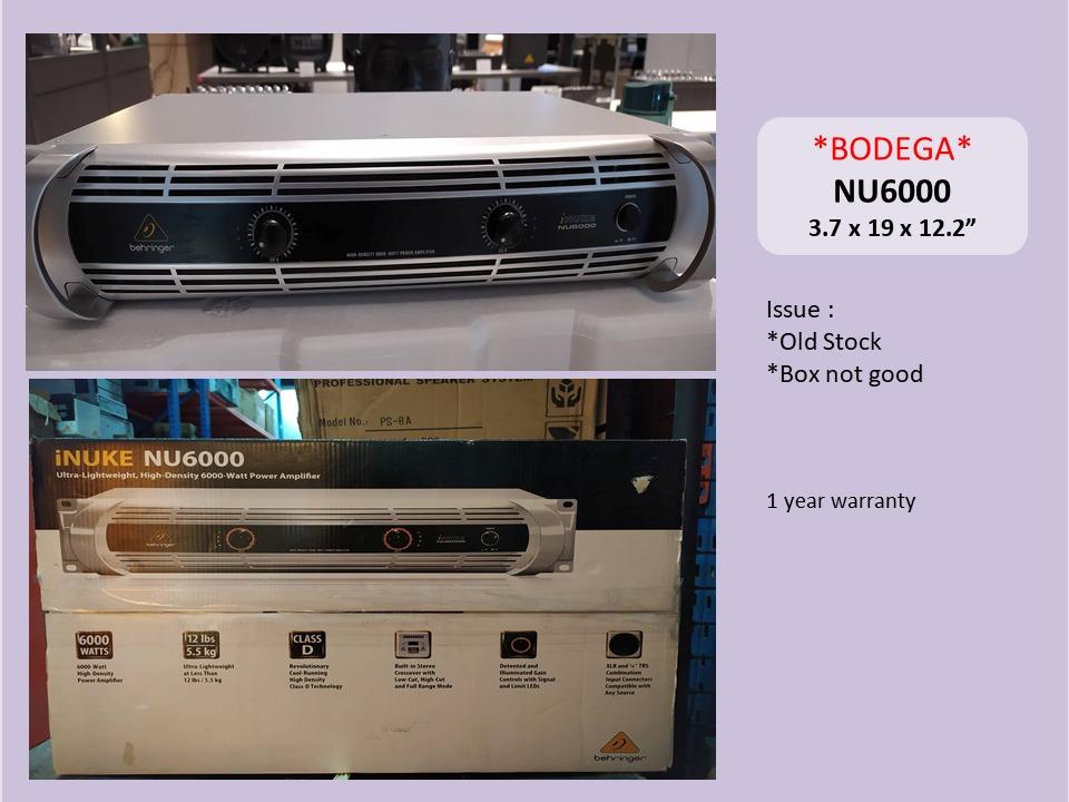 Bodega Behringer NU6000 (Category: Other Audio Equipment) located in Caloocan City. Submitted by intunelazshopee-34345 (Listing ID 1178762032, Image 1). Description: Bodega Behringer NU6000 -Ultra-Lightweight, High-Density 6000 Watt Power Amplifier Check out! Lazada & Shopee 🔗Lazada: www.lazada.com.ph/shop/in-tune-pro-music-center 🔗Shoppee:https://shp.ee/ig68xca Location : #2 Scout Rallos cor. Mother Ignacia St. Quezon City ☎️09171247388 Thank 