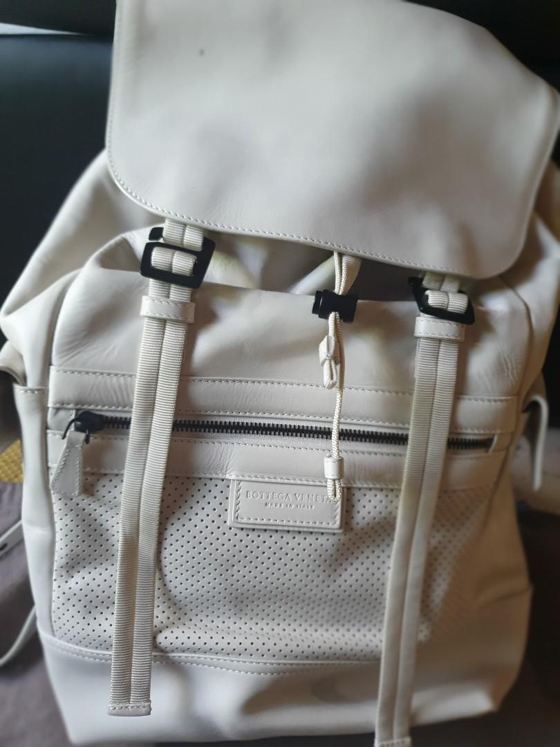 White leather sales backpack mens