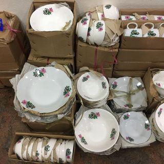 Bunga kangkong old school traditional vintage flower design porcelain plates bowls coffee cups saucer teapot