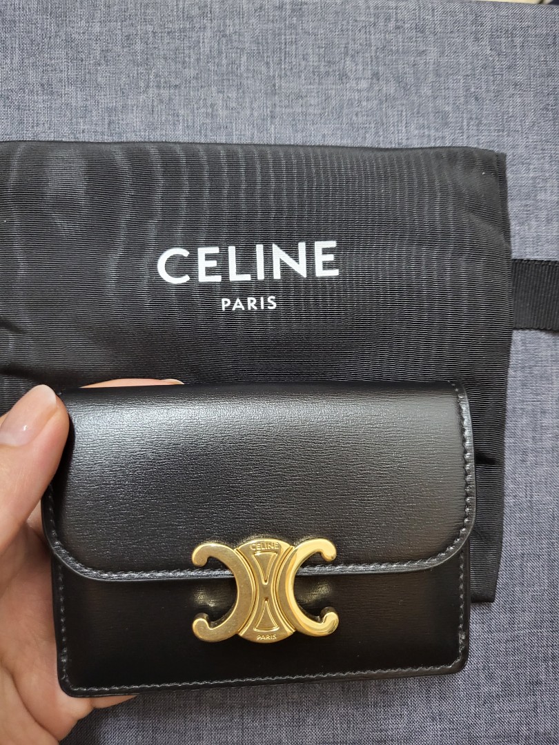 Shop CELINE Triomphe CARD HOLDER ON CHAIN TRIOMPHE in Shiny