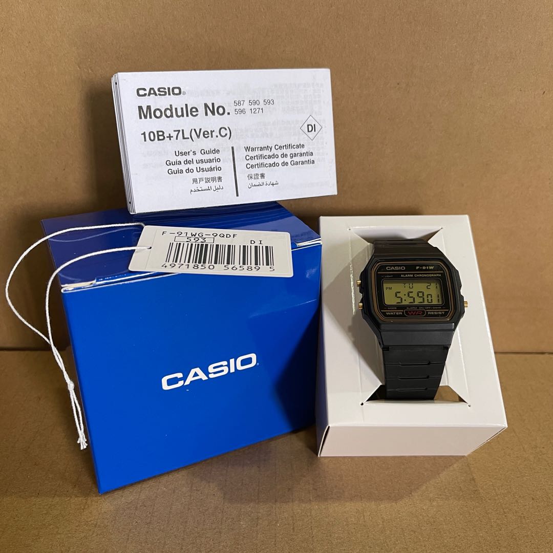 CASIO F 91W 1S Module 593 Digital Watch Black Resin Band Men