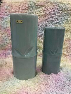 Celadon Green Porcelain Bamboo Pattern Tall Vase with Signature Markings  11.5" x 4.5" inches -P550.00, 9.5" x 4" inches - P450.00