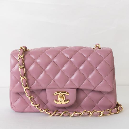 Chanel Classic flap mini rectangle lavender purple in Lambskin gold ...