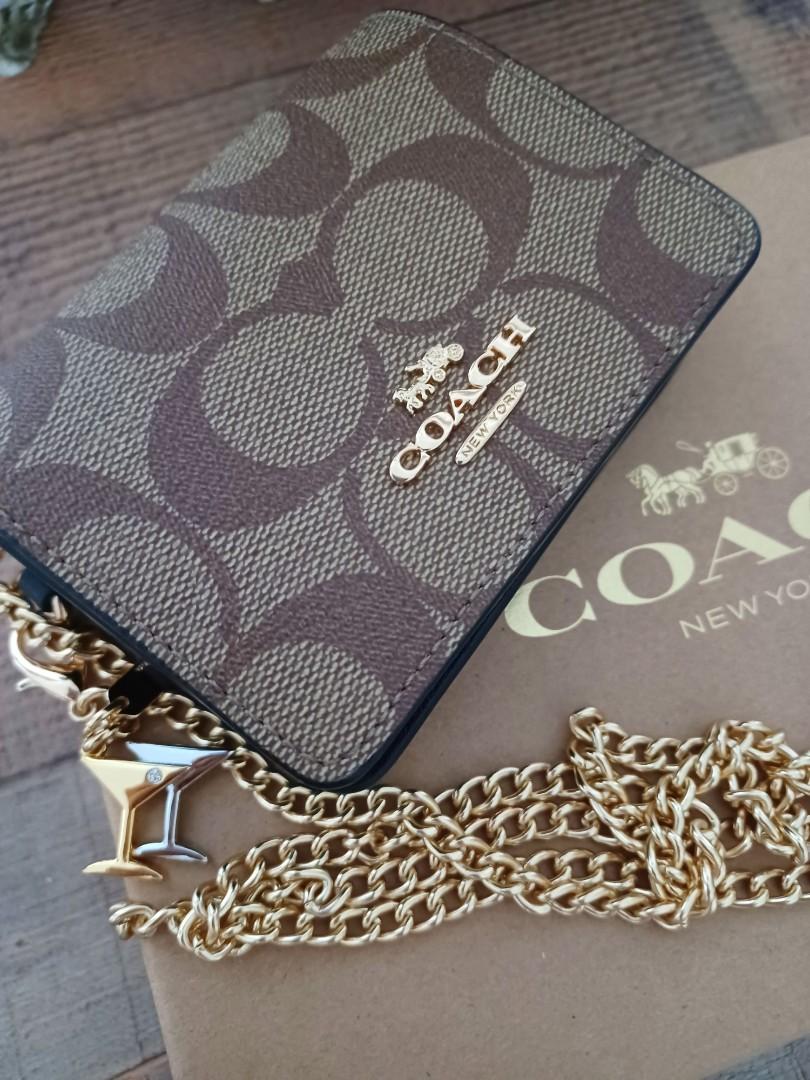 NWT COACH BOXED MINI WALLET ON A CHAIN IN BLOCKED SIGNATURE CANVAS COACH  C7355