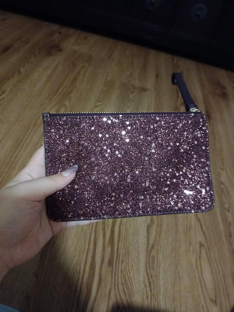 Coach shiny bling purple heart pouch clubbing cards, Women's Fashion