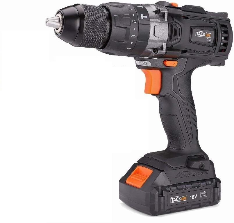 Cordless Drill Driver, TACKLIFE 18V/20VMAX LED Light 2 Speed ( No