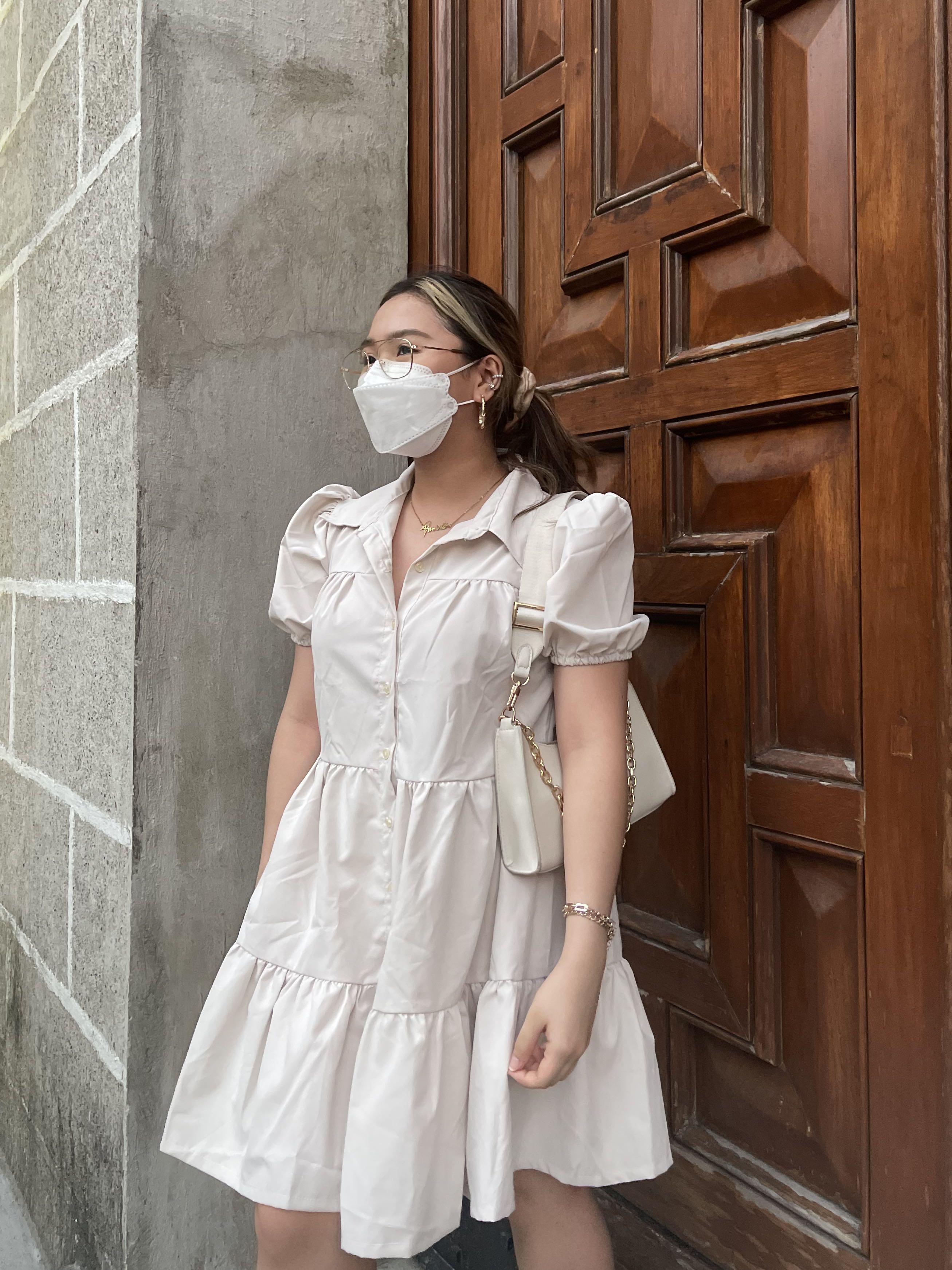 Cream button clearance down dress