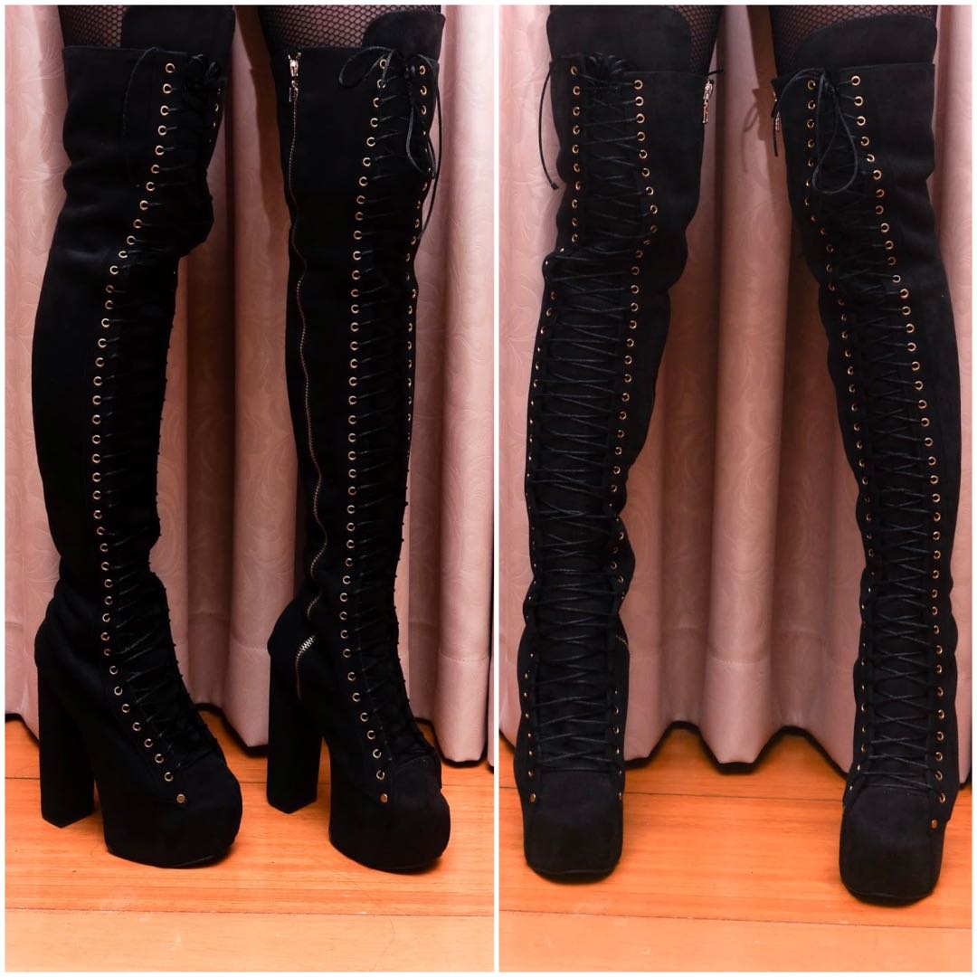 thigh high lace up platform boots