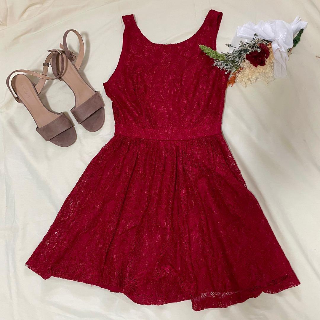Forever 21 Red Lace Criss Cross Back Dress