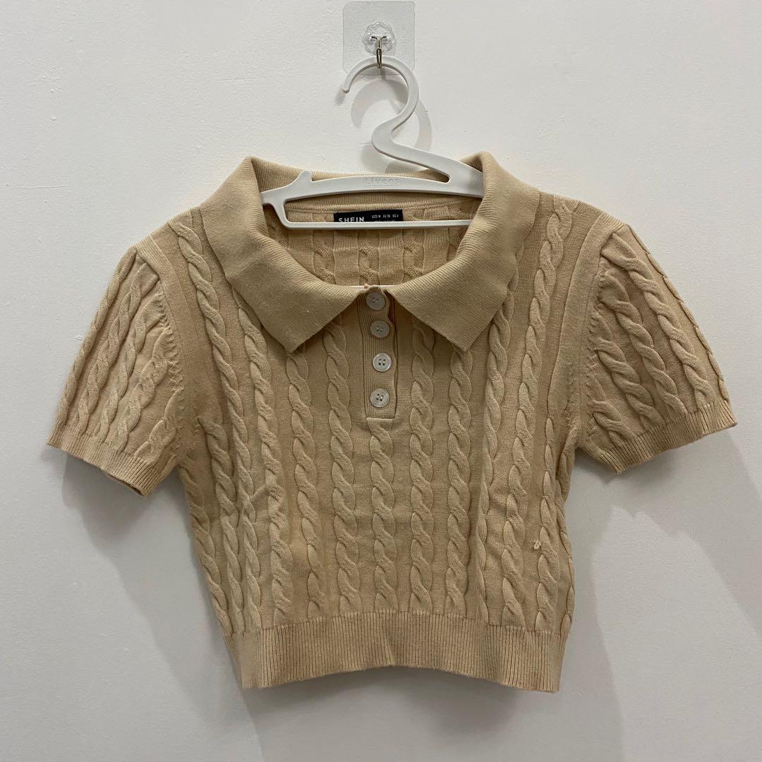 Half Button Cable Knitted Crop Top 