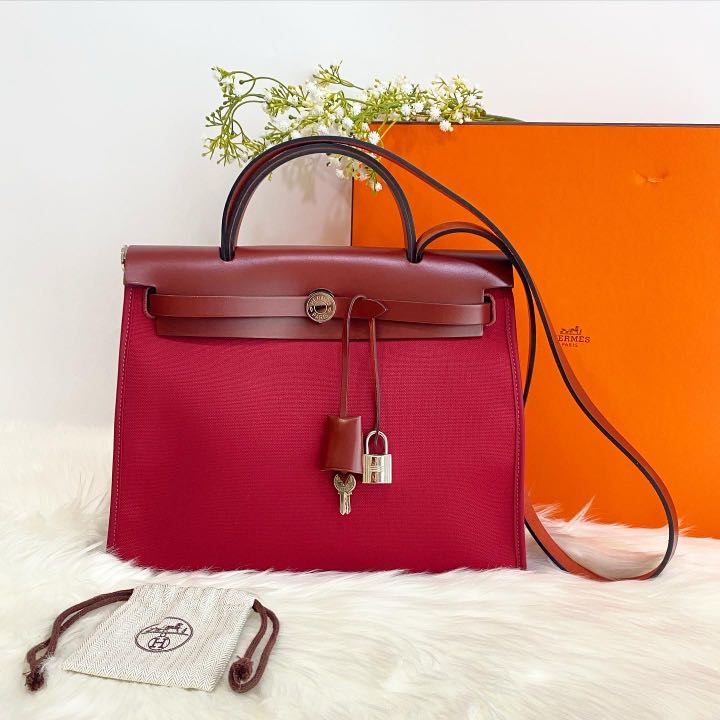 HERMES Burgundy Canvas Herbag Zip 31 Luxury Bags Wallets on