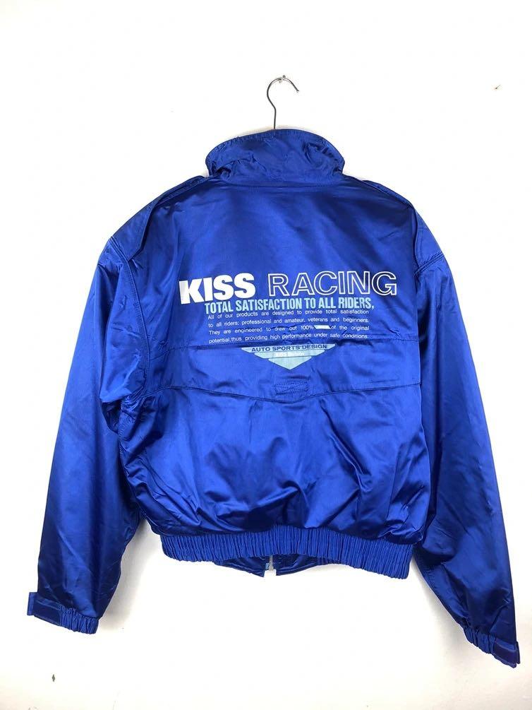美品！KISS Racing キスレーシング ライディングジャケット M ブルー 90s KISS RACING TEAM 中綿入り 防寒 ナイロン ライディング