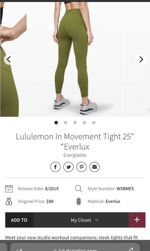Lululemon In Movement Tight 25 *Everlux Everglades