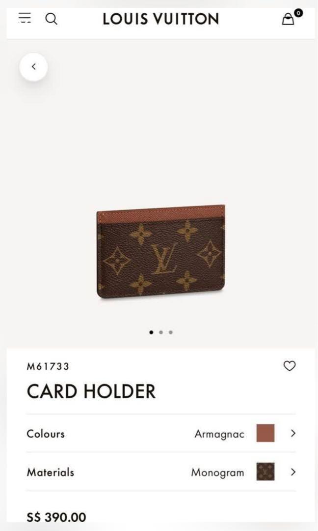LV Louis Vuitton Card Holder Monogram Armagnac M61733, Men's Fashion,  Watches & Accessories, Wallets & Card Holders on Carousell