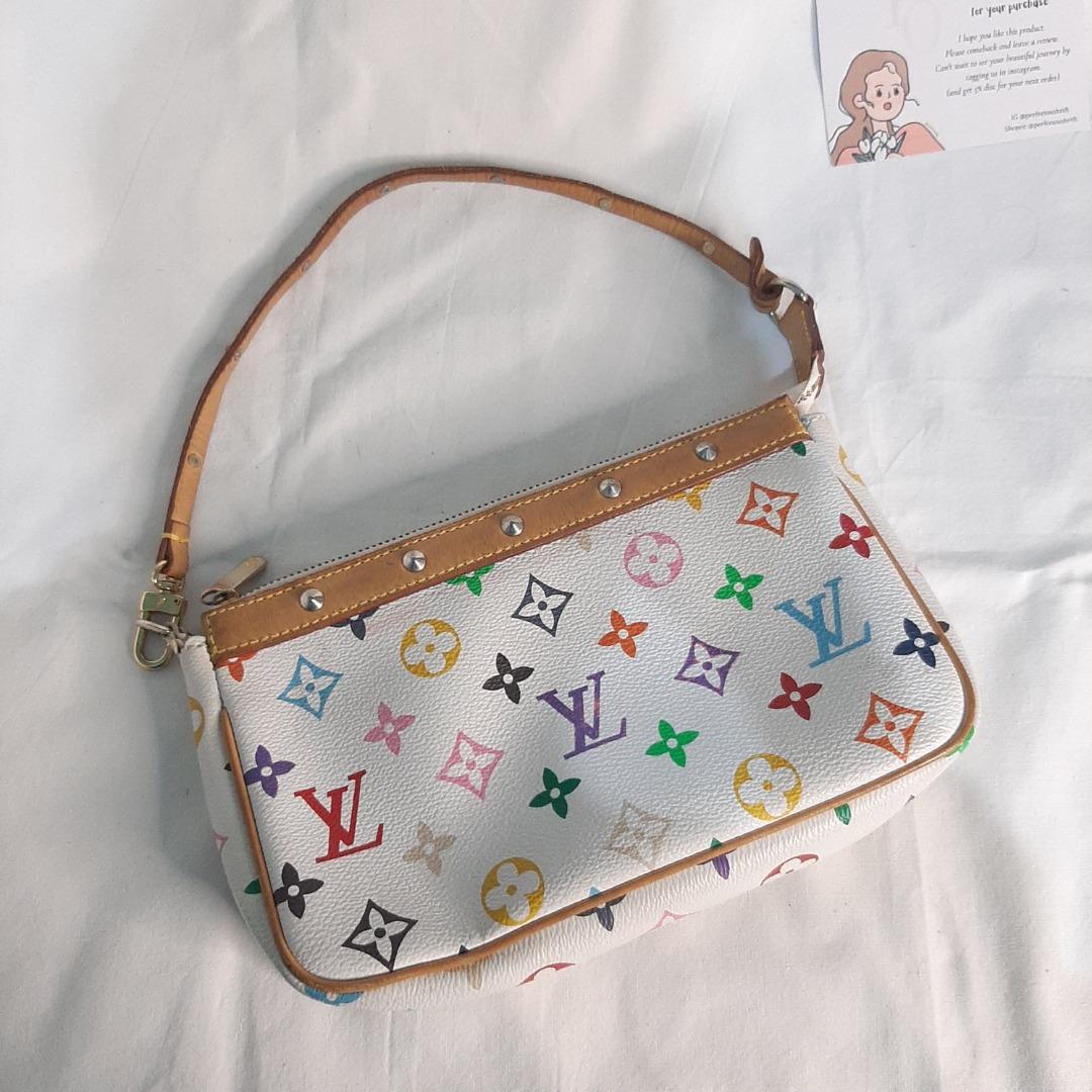 Louis Vuitton Takashi Murakami Multi Color Monogram White Pochette  Authentic YA