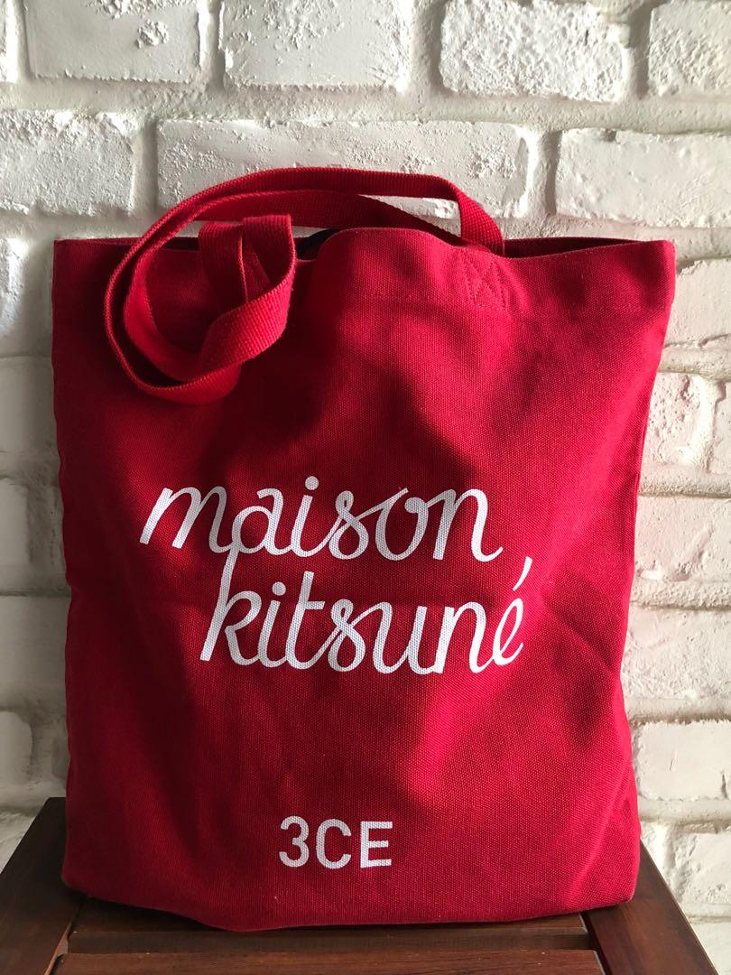 MAISON KITSUNE x 3CE RED CANVAS TOTE BAG