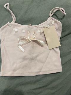 Meshki nude ribbon ribbed crop cami