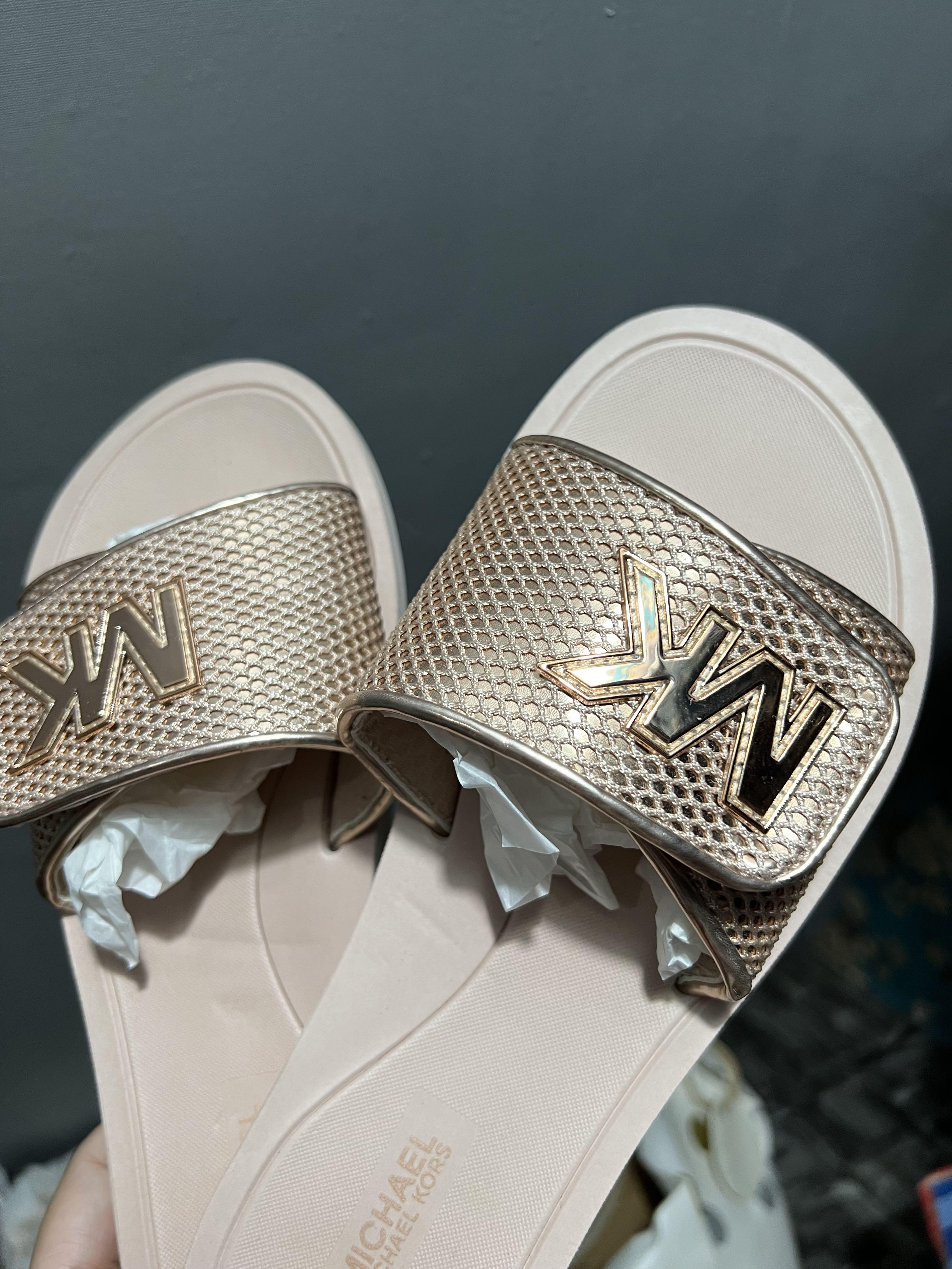 Michael kors rose gold clearance slides