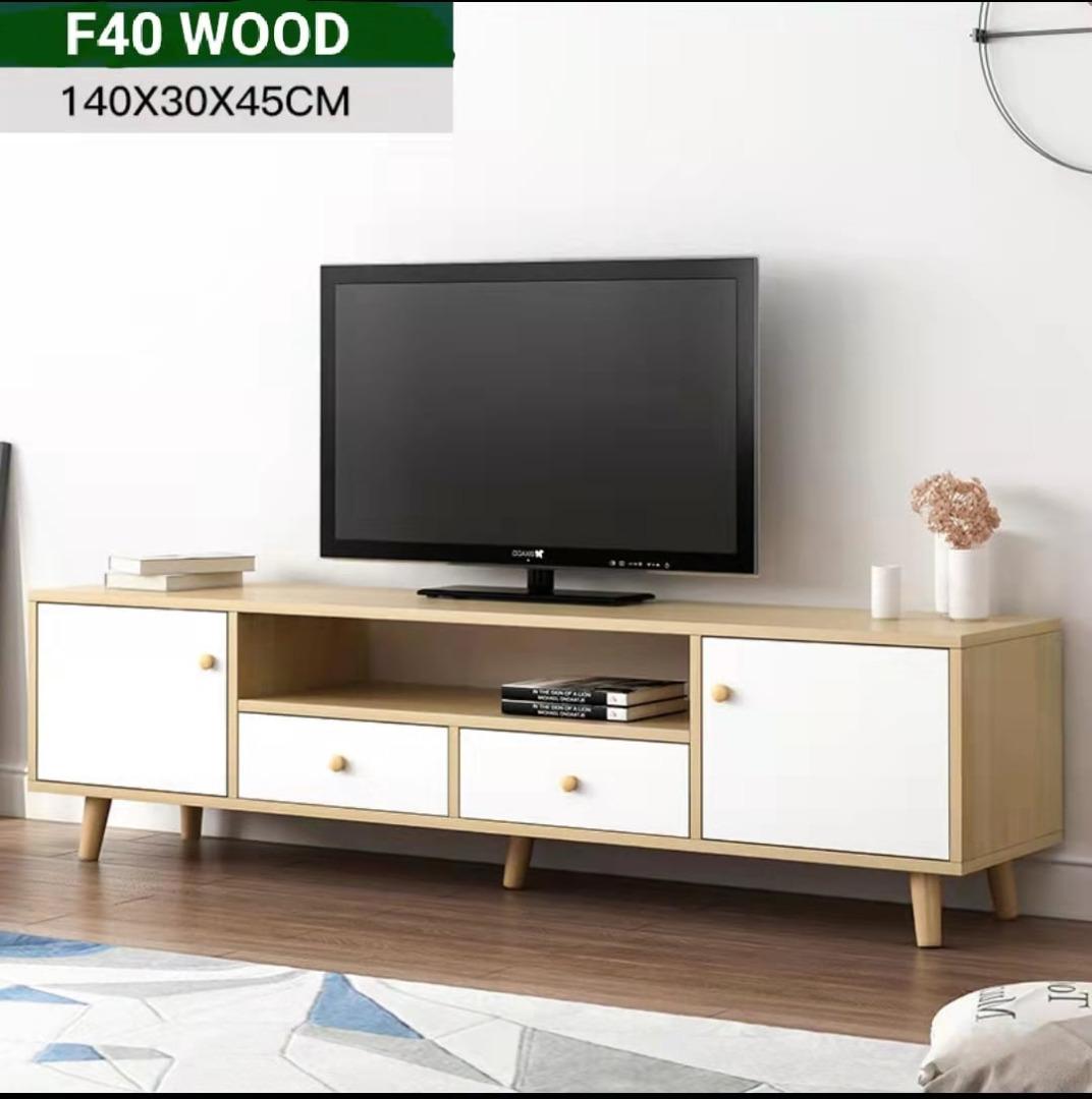 MINIMALIST WHITE/WOOD TV RACK, Furniture & Home Living, Furniture, TV