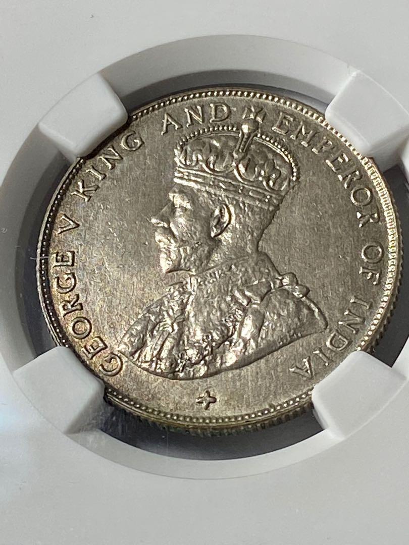 🔥NGC🔥1921 英屬海峽男皇喬治佐治五世50 分銀幣1921 Strait