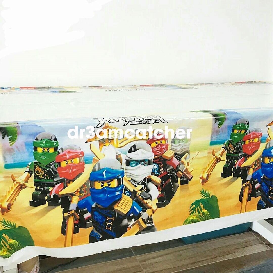 Ninjago party plates, cups, napkins, happy birthday banner, loot bags, table cloth cover, pinata