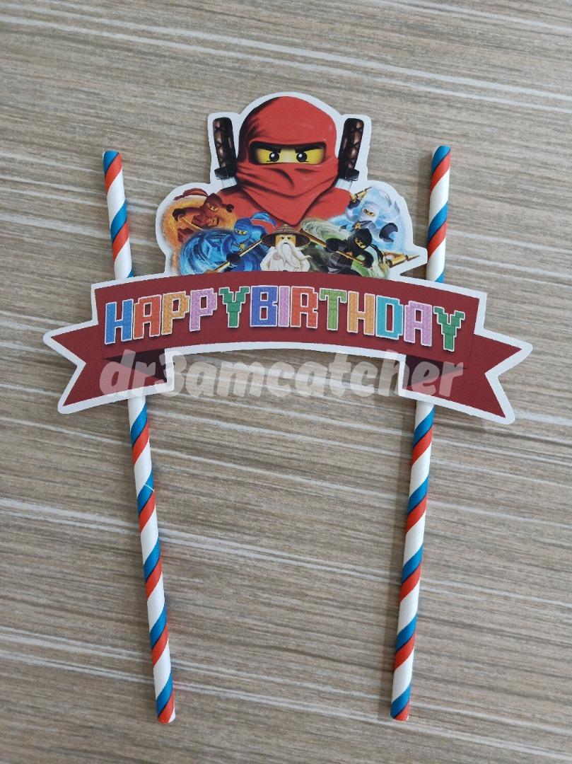 Ninjago party plates, cups, napkins, happy birthday banner, loot bags, table cloth cover, pinata