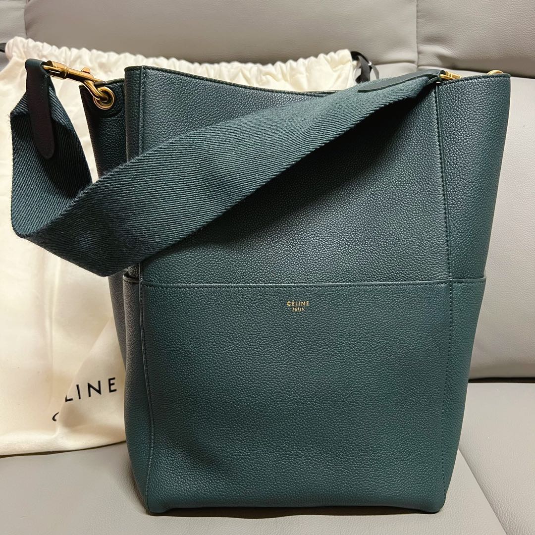 Celine Sangle Bucket Bag Grained Calfskin Dark Green – Coco Approved Studio