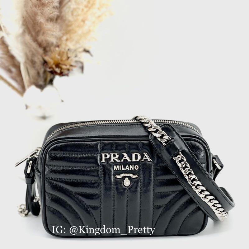 Pre-order Prada Diagramme Quilted Puffy Camera Bag in Silver Chain Hardware  SHW, Luxury, Bags & Wallets on Carousell