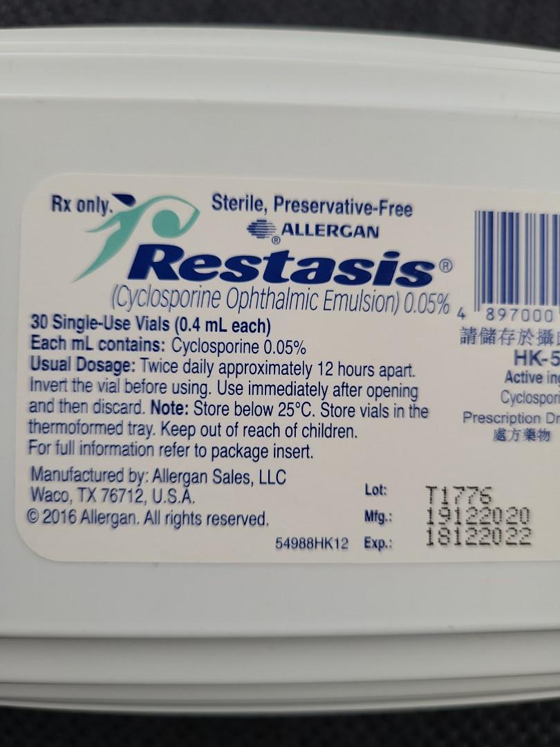 Restasis eyedrop ophthalmic emulsion, 美容＆化妝品, 健康及美容 眼部護理 Carousell
