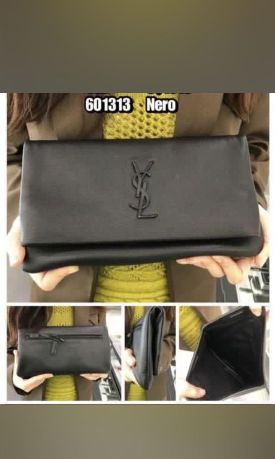 Saint Laurent YSL 601313 Black Grain Leather Fold Over Clutch Handbag