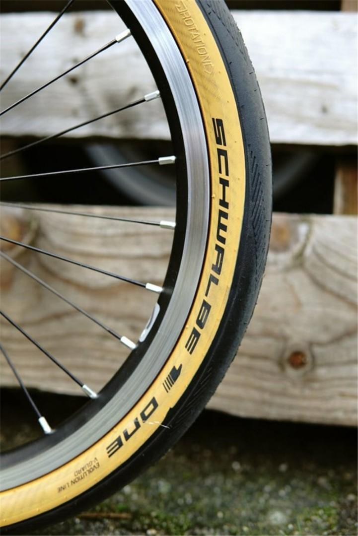 Schwalbe One 349 16 inch Tan Wall Fast Rolling Road Tyre for Brompton Pikes 3sixty Gust Litepro Sports Equipment Bicycles Parts Parts Accessories on Carousell