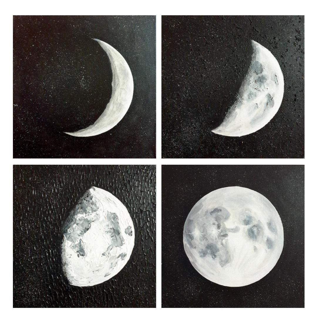 The Moon Acrylic Painting on canvas, 4 canvas display painting