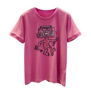 Pink Embellished Sequin T-shirt