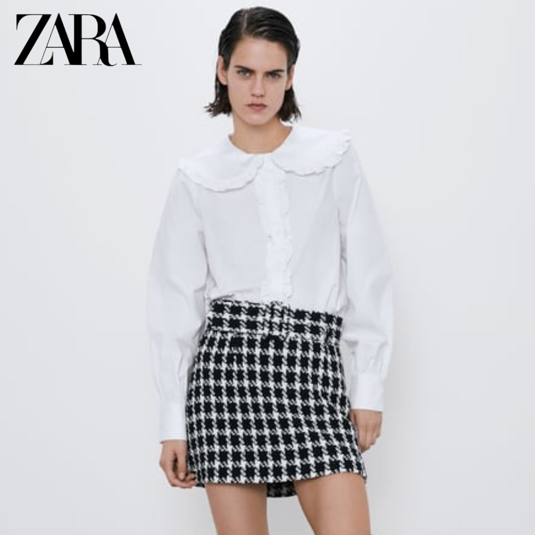 ZARA Checkered Tube Korset Bustier, Fesyen Wanita, Pakaian Wanita