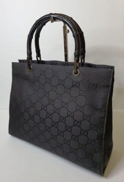Vintage 00's Gucci Black Monogram Canvas Tote Bucket Shopping Bag – For the  Ages