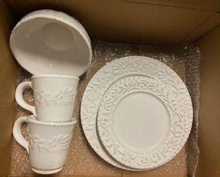 White plates bowl mugs set