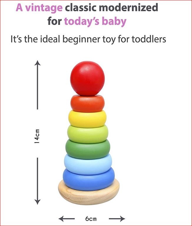 Wooden Toys Club Stacking Rings Set Montessori 6 Ring Sensory Baby