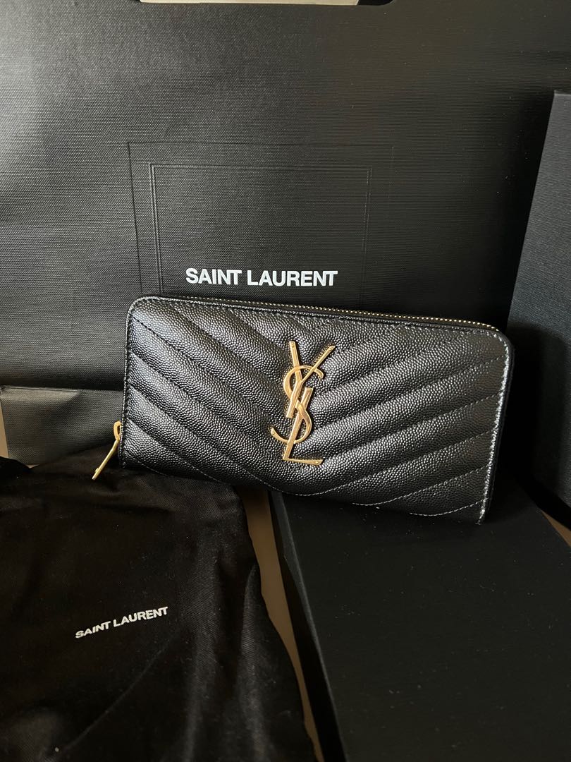 SAINT LAURENT PARIS zip around wallet in grain de poudre embossed