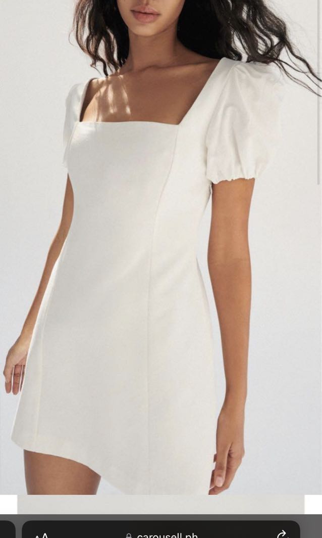 Zara Linen Puff Sleeve White Dress Women s Fashion Dresses