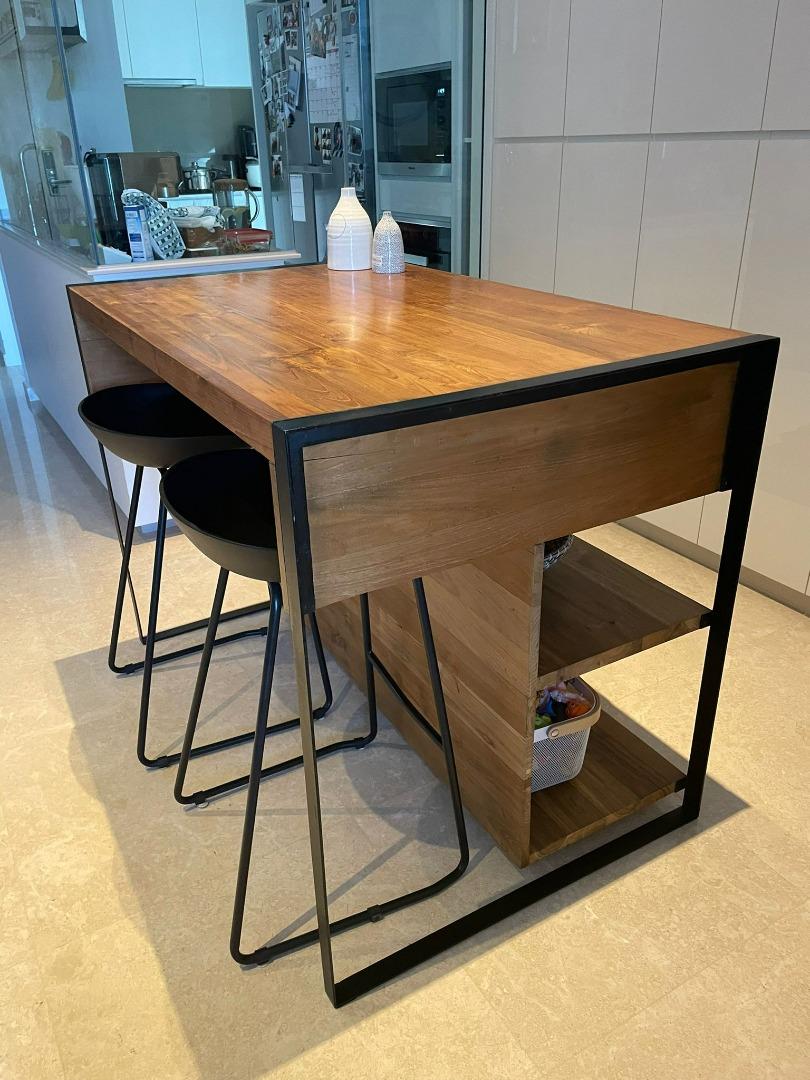100 Teak kitchen island incl. 2 bar stools, Furniture & Home Living, Furniture, Other Home
