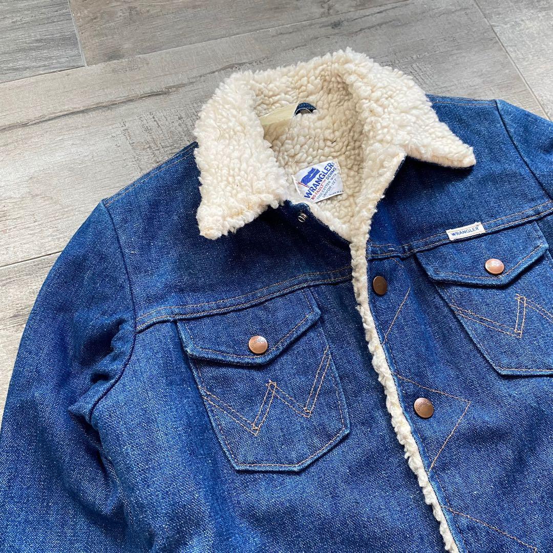 1970's WRANGLER 989BNVR DENIM BOA JACKET VINTAGE USA WESTERN 毛毛