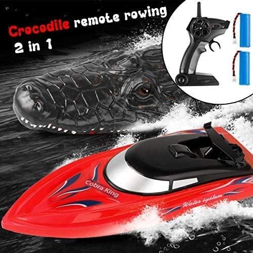 RC Boat,Remote Control Boats for Kids and Adults,10km/H 2.4G High Speed Remote Control Boat,Fast RC Boats with Disassembled Simulation Crocodile Head and 2 Rechargeable Battery for Pools. 